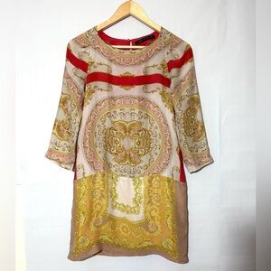 Zara Mulberry silk dress knee length Chains Gold Pink Small printed
